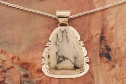 Genuine White Buffalo Turquoise Sterling Silver Navajo Pendant